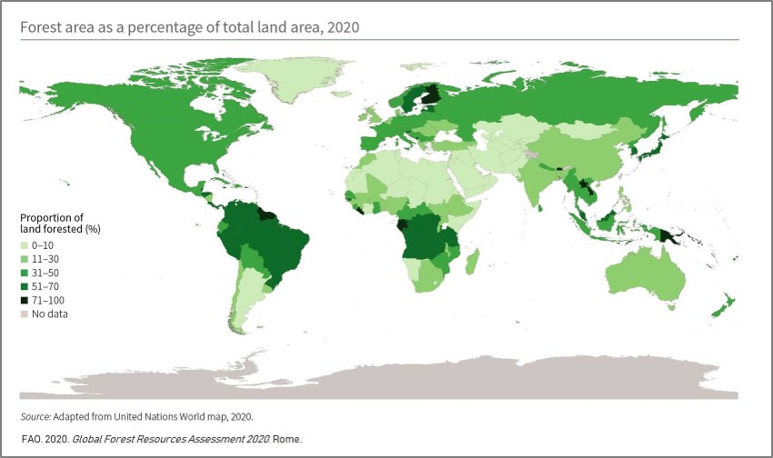 Karte zur Waldbedeckung der Erde