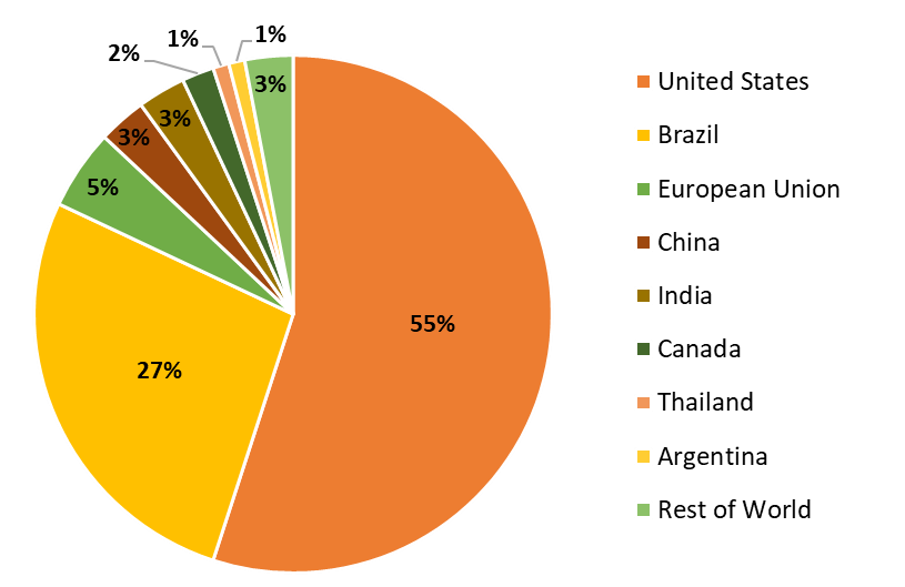 Tortendiagramm Bioethanolproduktion weltweit