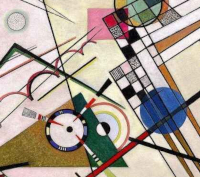 Ein abstraktes Bild von Kandinsky, das geometrische Formen zeigt.
