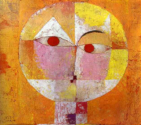 Ein abstraktes Bild von Klee, welches einen Kopf mit zwei Augen zeigt.