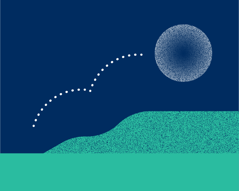 Das Bild zeigt eine abstrakte Grafik mit einer gestrichelten Linie und einer Kugel.