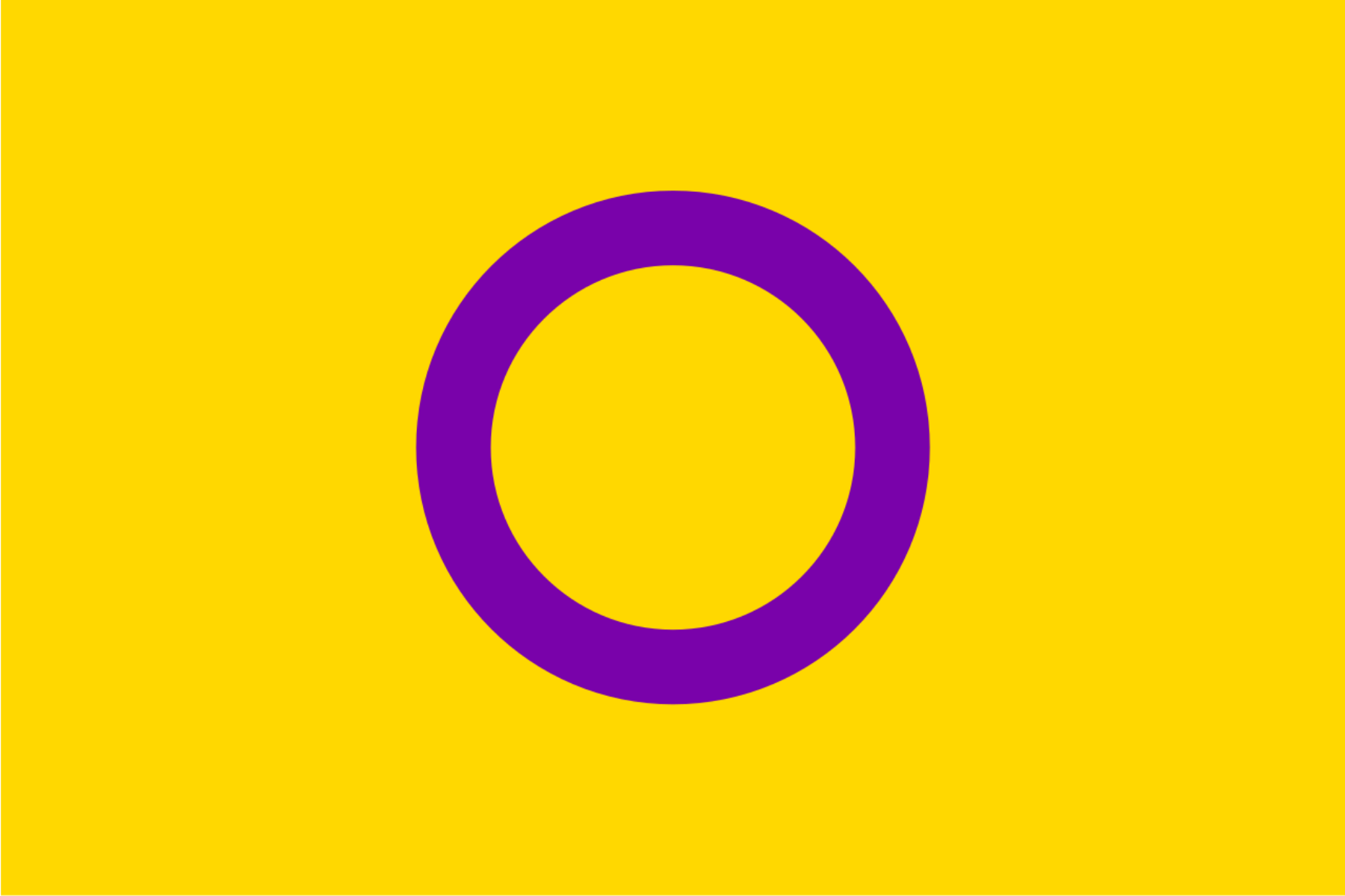 Die Inter Pride Flagge zeigt einen lilafarbenen Ring auf gelbem Grund.
