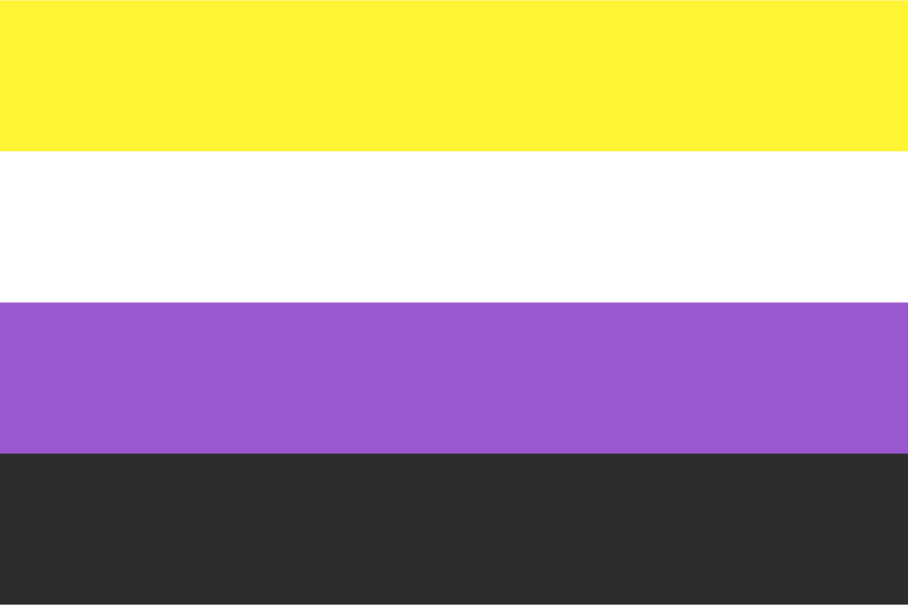 Die nicht-binär Pride Flagge zeigt vier gleichgroße horizontale Streifen, von oben nach unten: gelb, weiß, lila, schwarz