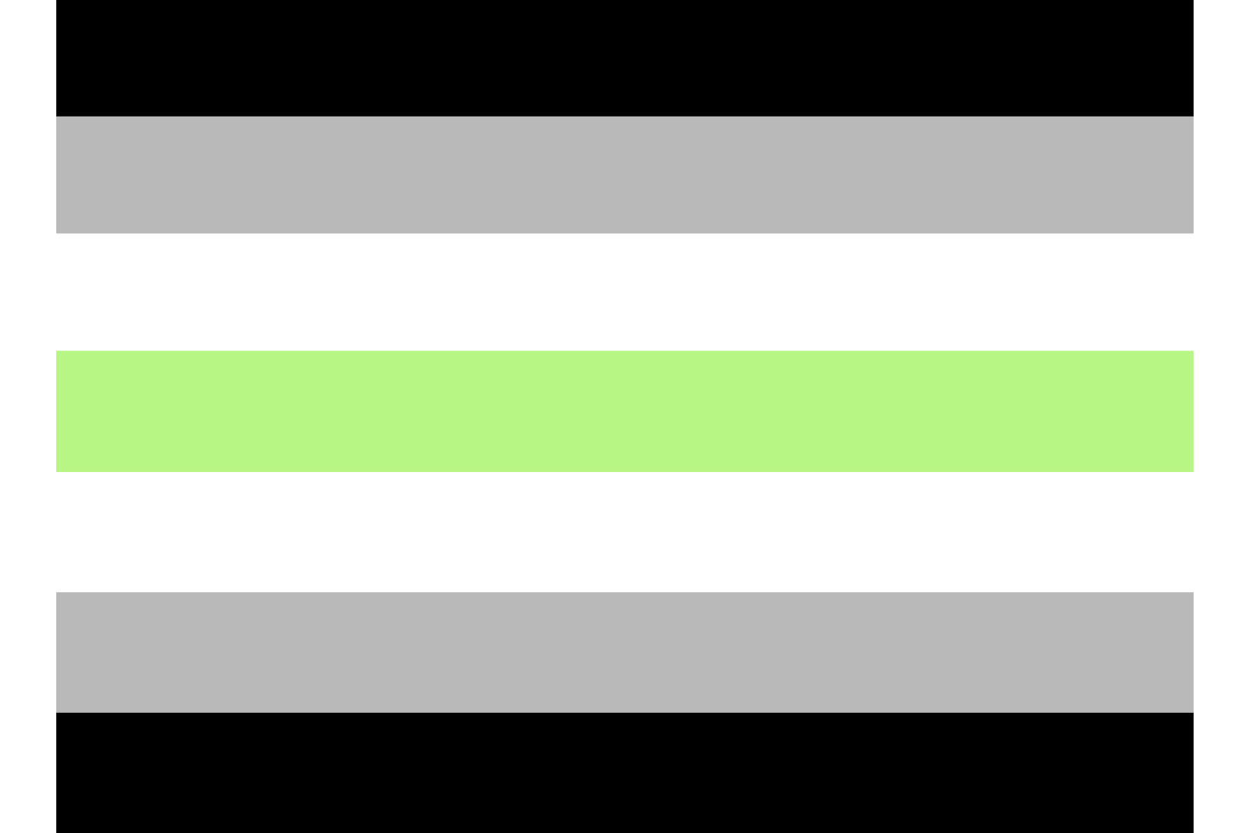 Agender Pride Flagge, sieben horizontale Streifen (v.o.n.u.): Schwarz, Grau, Weiß, Grün, Weiß, Grau, Schwarz