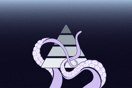 Zwei Kraken halten ein Diagramm in Pyramidenform hoch.