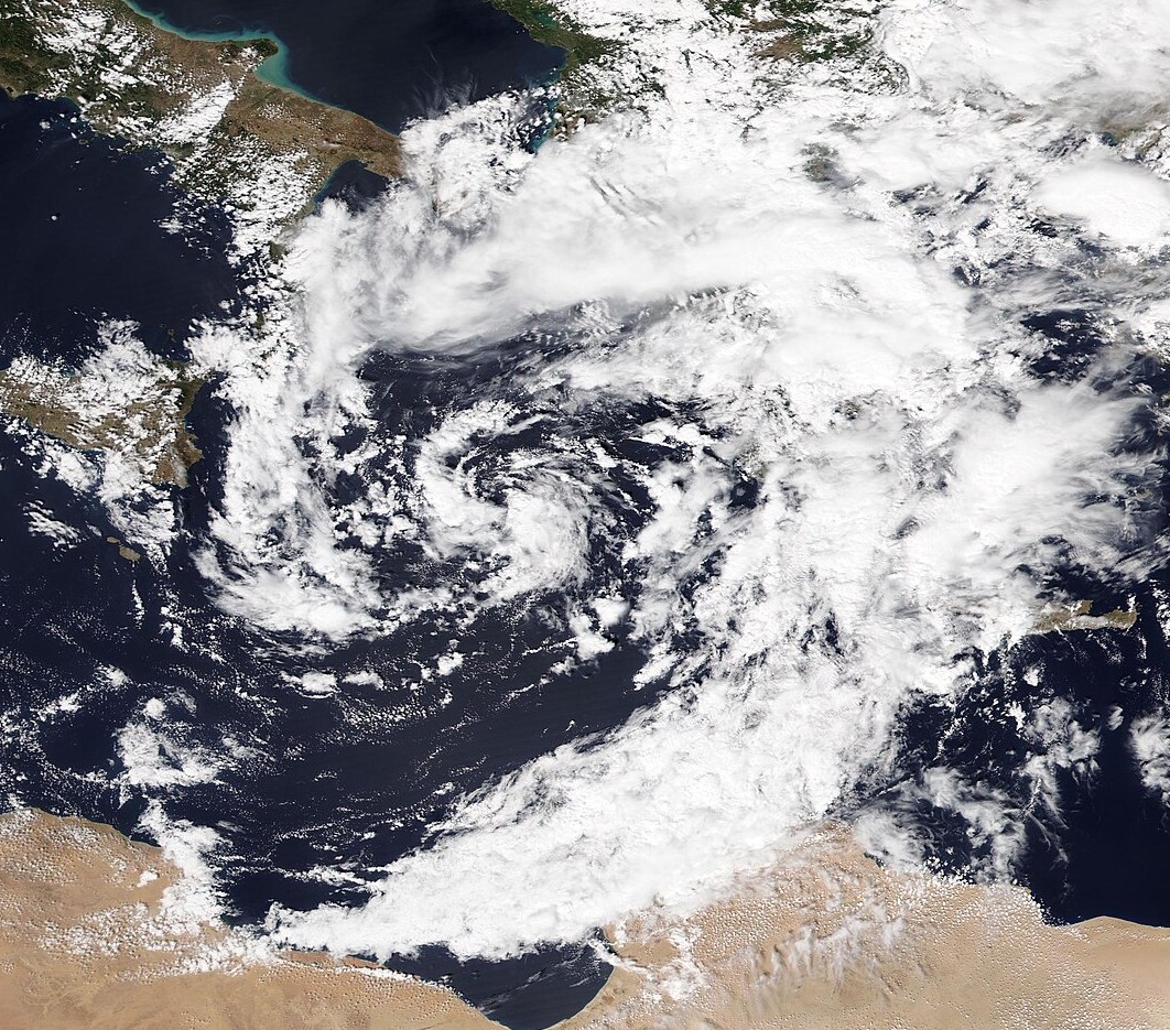 Der Sturm Daniel, welcher sich über dem Mittelmeer zu einem Medicane entwickelt hat.