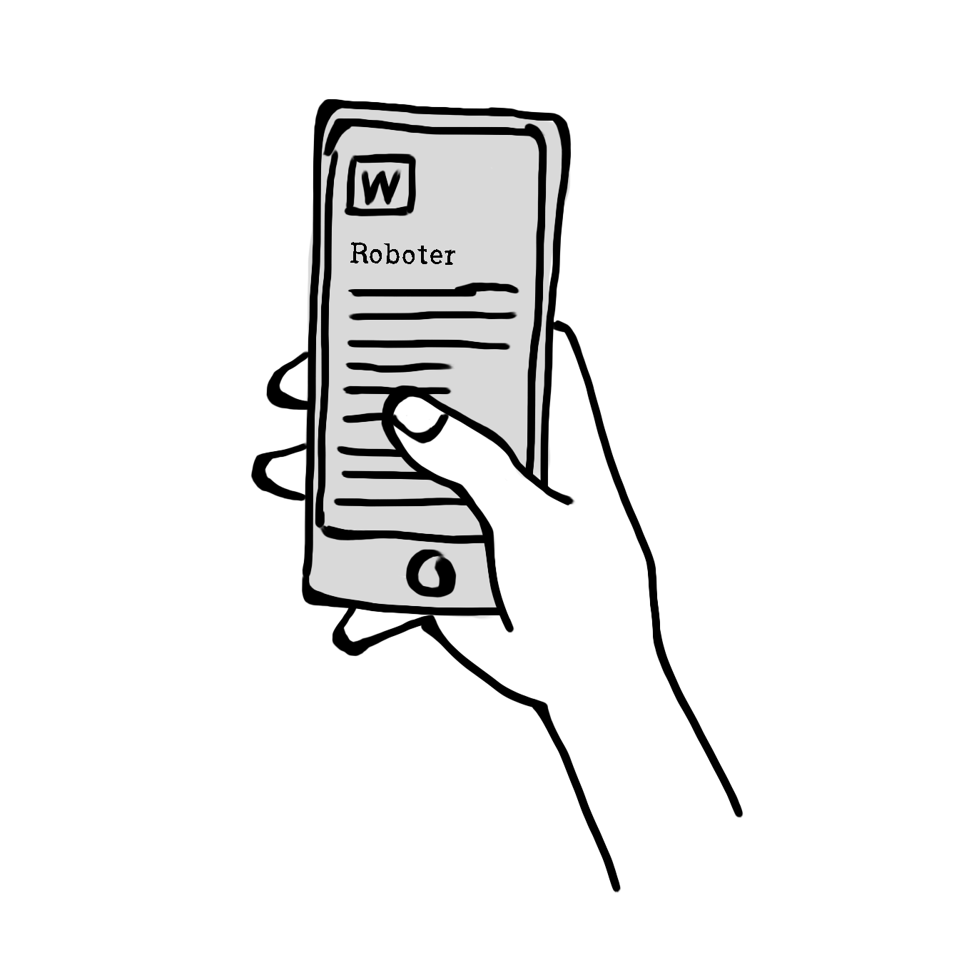 Zeichnung einer Hand, die ein Smartphone hält.