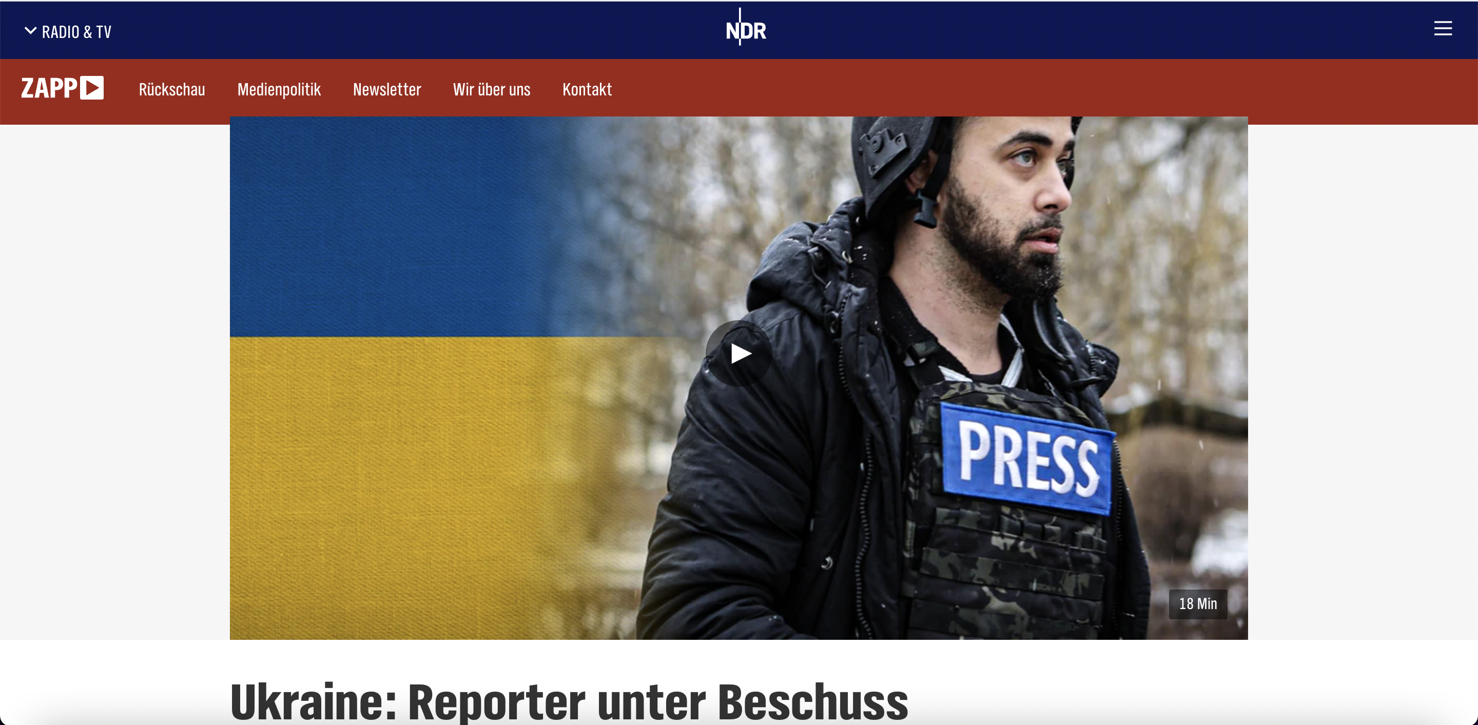 NDR Titelseite - Ukraine: Reporter unter Beschuss